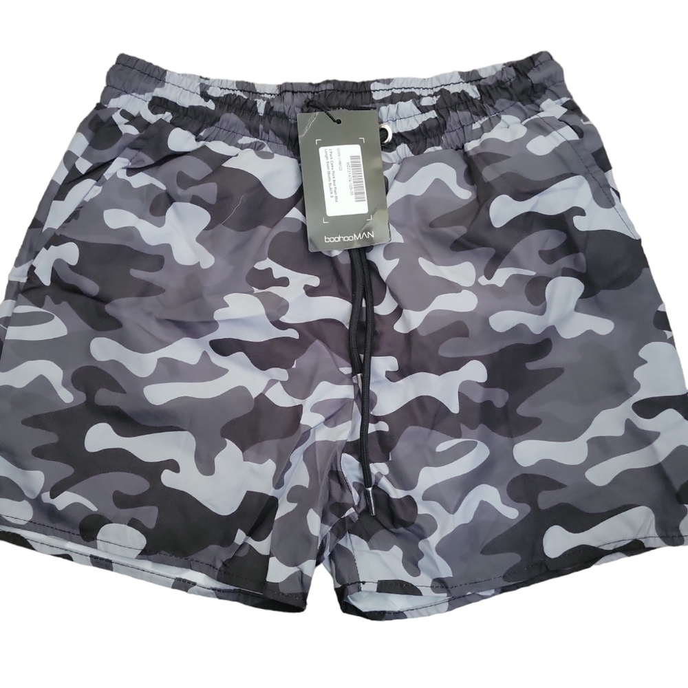 NWT Boohoo Man Camo Print Mod Length Lined Swim Shorts sz S